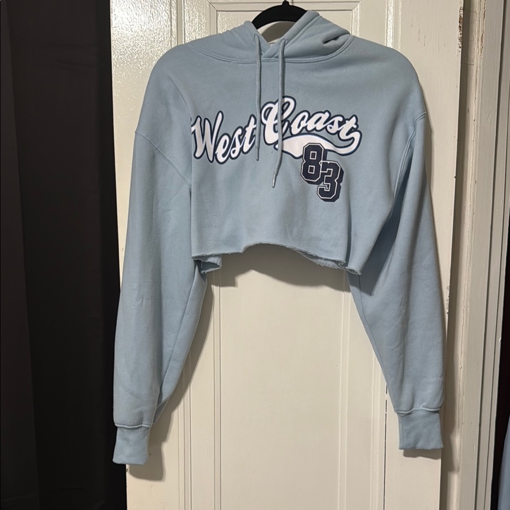 Light Blue Cropped Hoodie with West Coast Print
